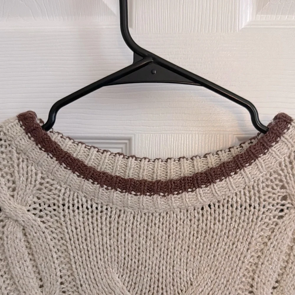 Cable Knit Cream Contrast Sweater - Picture 3 of 5